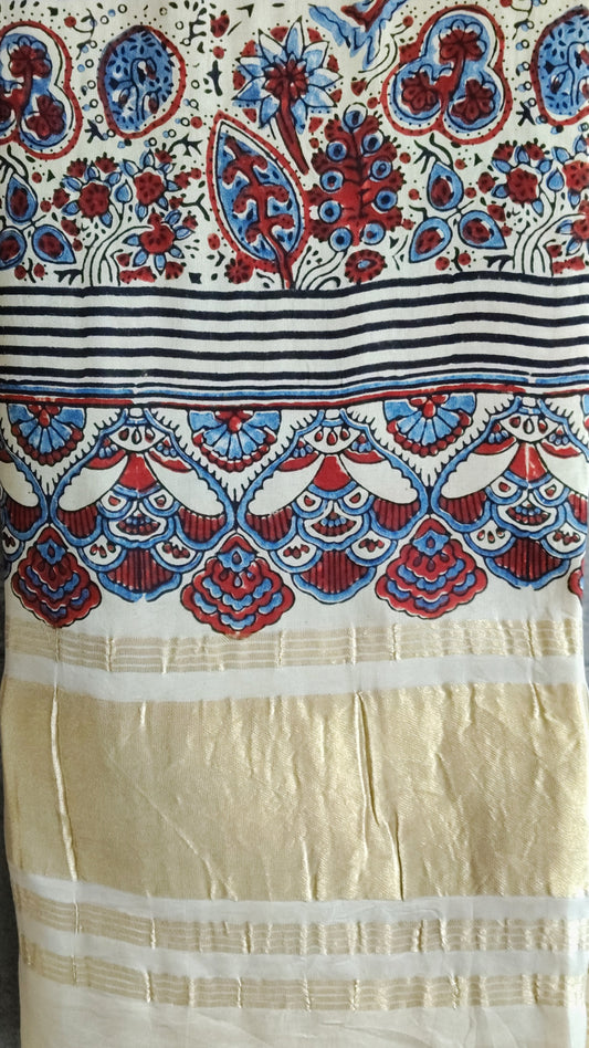 Beige Block print Ajrakh Dupatta - Tiasha