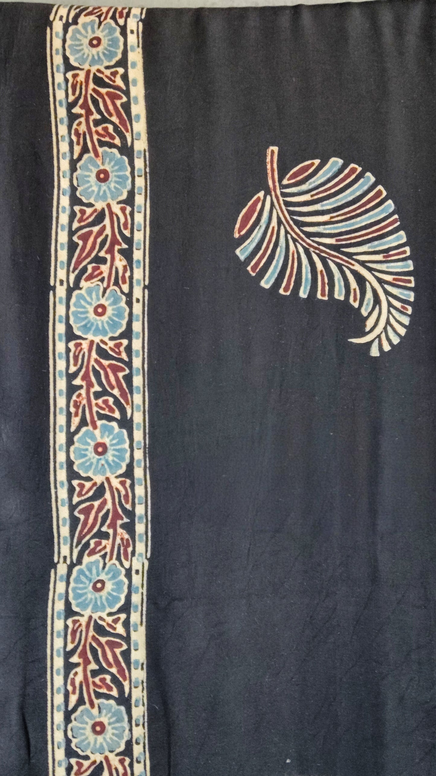 Black Block print Ajrakh Dupatta without Tissue border - Tiasha