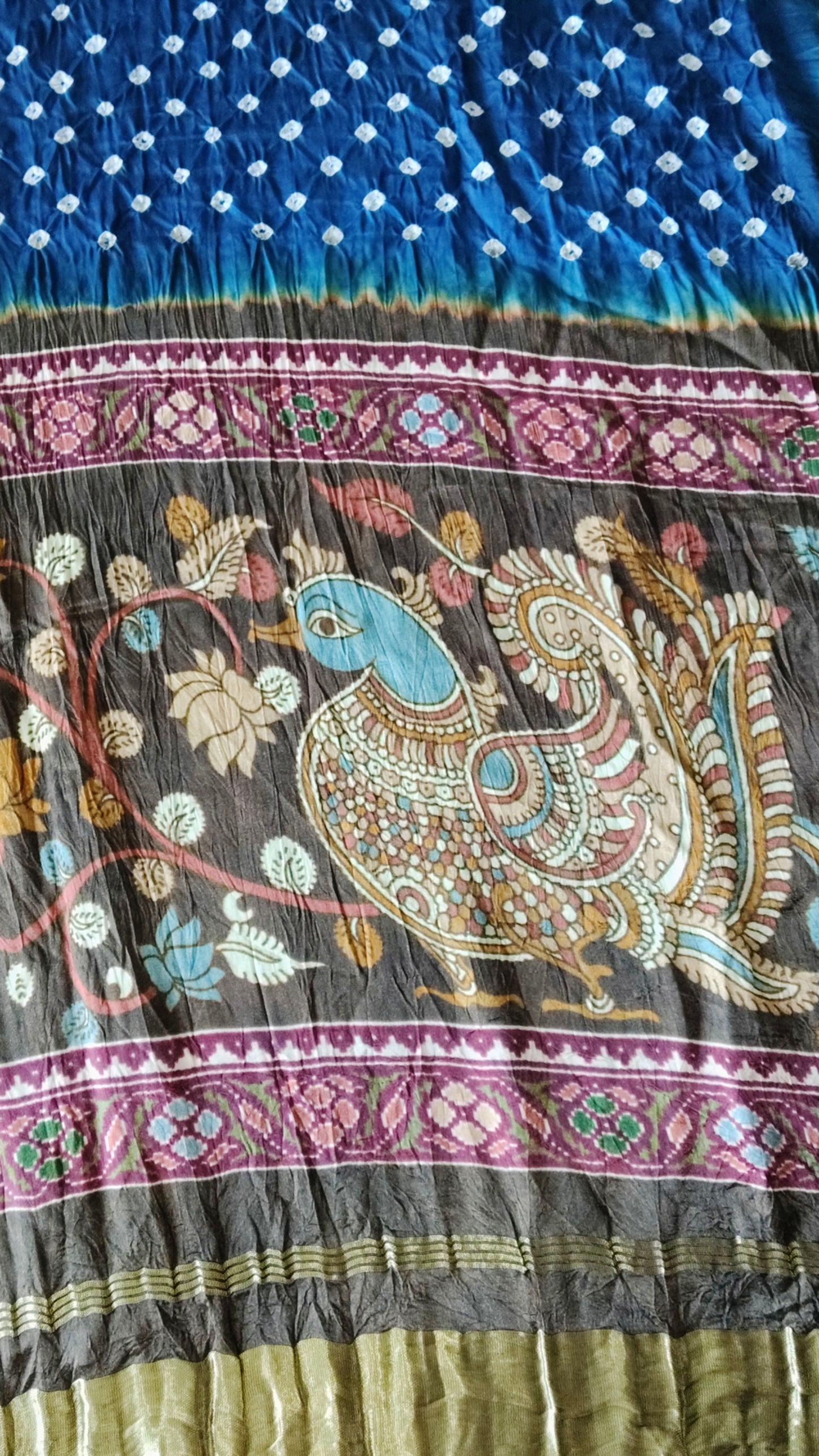 Blue Peacock Print Bandhej Dupatta - Tiasha