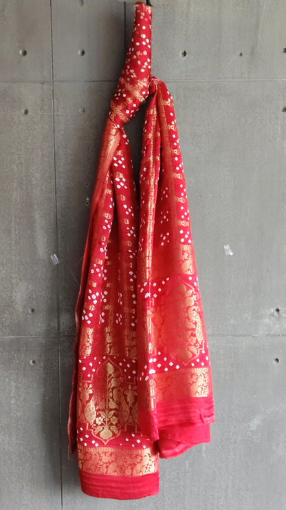 Blood red bandhej Dupatta - Tiasha 