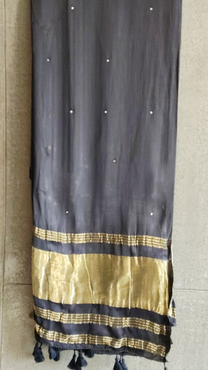 Black Khat Work Mirror Dupatta - Tiasha 