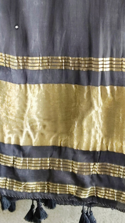 Black Khat Work Mirror Dupatta - Tiasha 