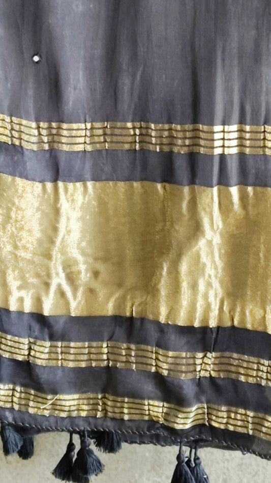 Black Khat Work Mirror Dupatta - Tiasha 