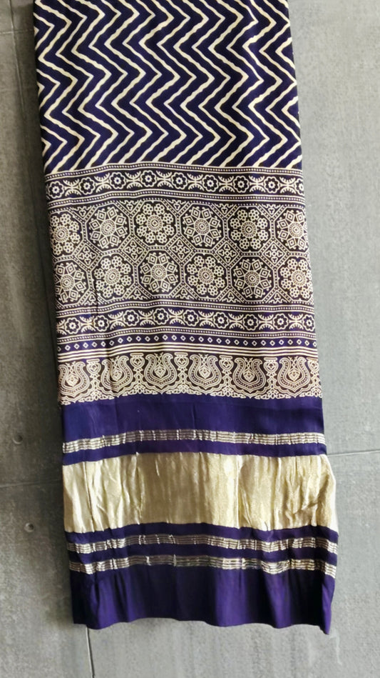 Neavy Blue Leheriya with Ajrakh Dupatta - Tiasha 