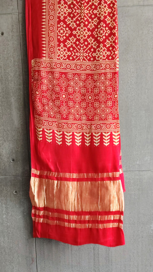 Red Patola design Ajrakh Dupatta - Tiasha 