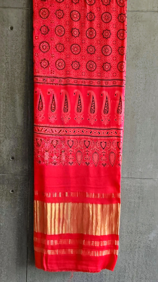 Rani Pink Ajrakh Dupatta - Tiasha 