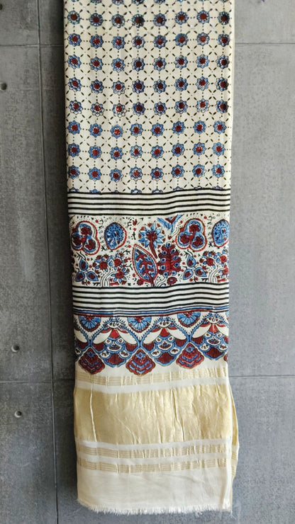 Beige Block print Ajrakh Dupatta - Tiasha 