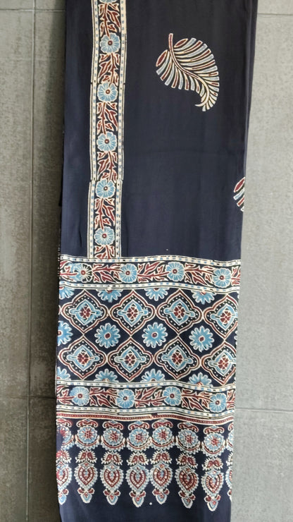 Black Block print Ajrakh Dupatta without Tissue border - Tiasha 