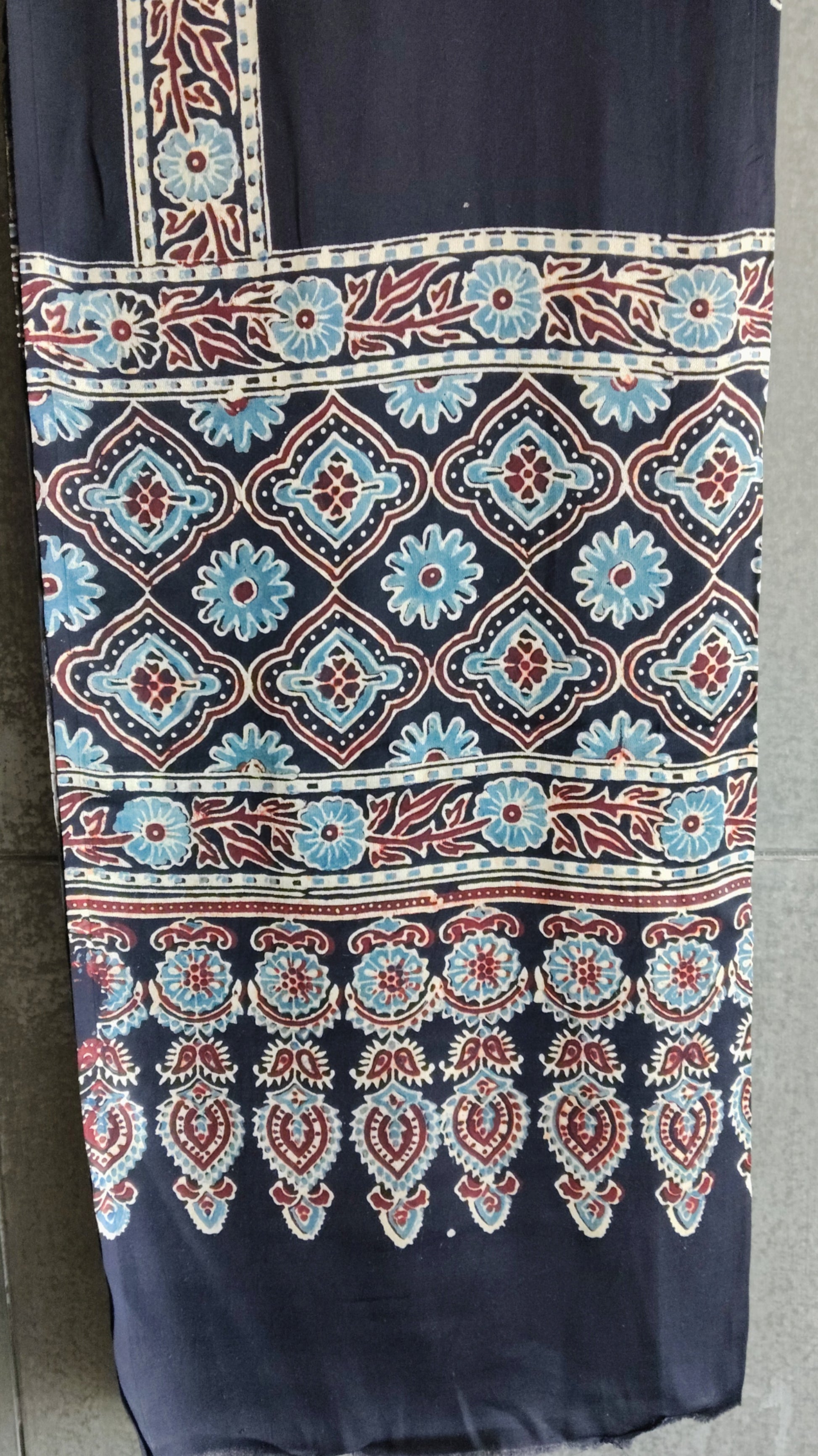 Black Block print Ajrakh Dupatta without Tissue border - Tiasha 