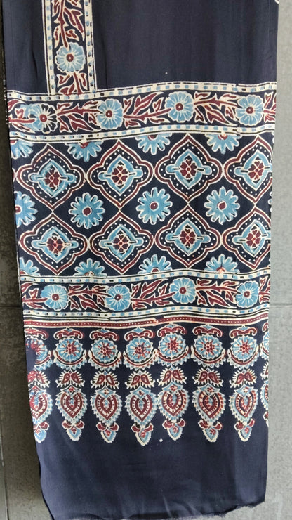 Black Block print Ajrakh Dupatta without Tissue border - Tiasha 