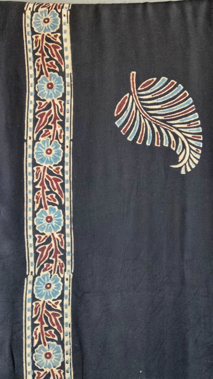 Black Block print Ajrakh Dupatta without Tissue border - Tiasha 