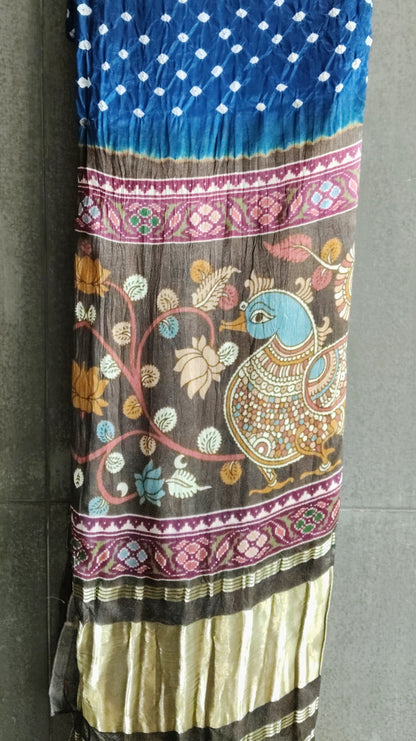 Blue Peacock Print Bandhej Dupatta - Tiasha 