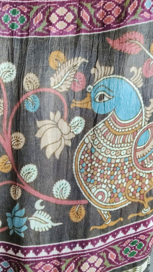 Blue Peacock Print Bandhej Dupatta - Tiasha 